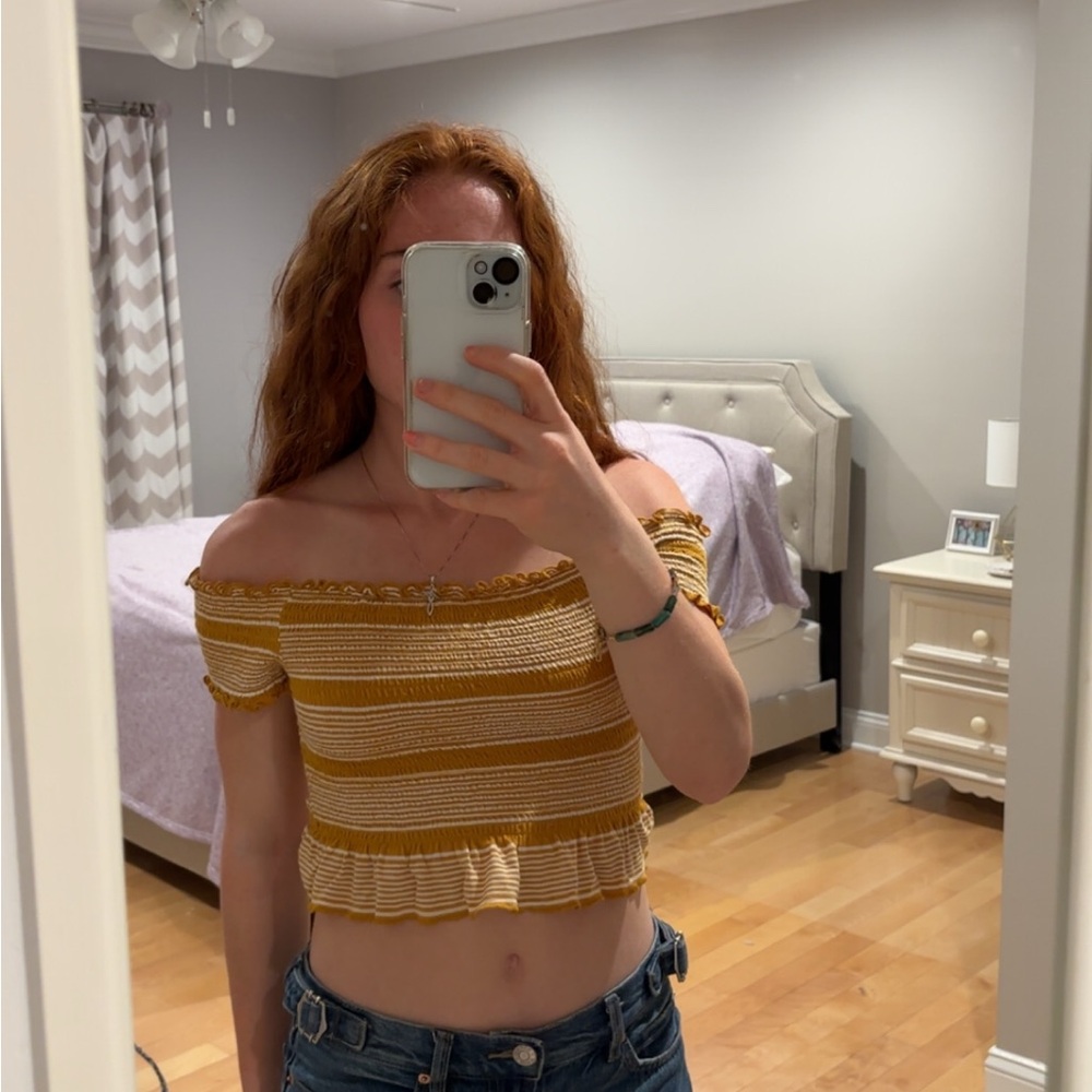 Striped Off-Shoulder Top in Yellow and White